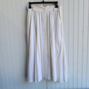 VTG Elimy Women's A-line Linen Midi Skirt Ivory Off White Button Front Sz 10